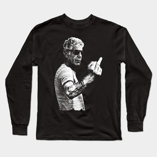 Anthony Bourdain middle finger pose Long Sleeve T-Shirt by Saltyvibespage